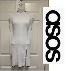 ASOS White Cold Shoulder Ribbed Mini Dress